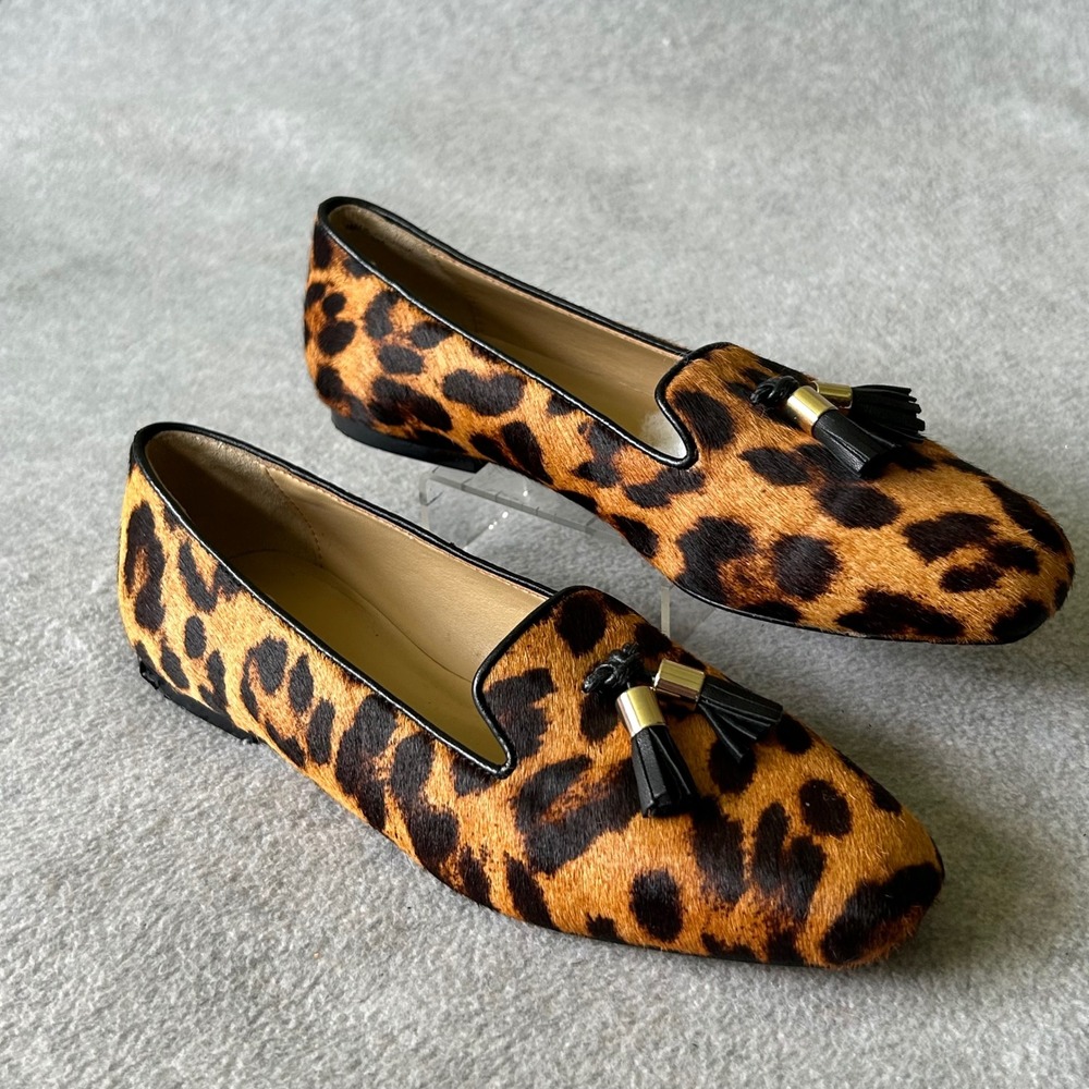 Talbots Leopard Print Hair Calf Tassel Loafer Flats - Women's Size 6M